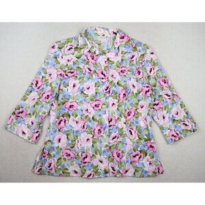 COVINGTON - WOMEN'S FLORAL PRINT 3/4 SLEEVE BUTTON-UP SHIRT TOP - SIZE M 10-12